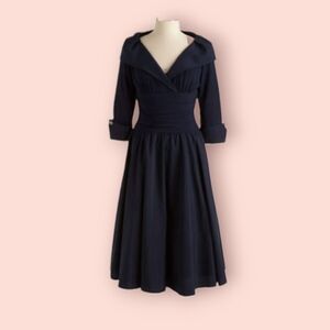 Eliza J 3/4 Sleeve Shawl Collar Classic Black Midi Dress Sz 6 / Small